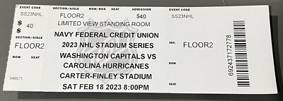 2023 NHL Stadium Series Ticket 2/18/23 Hurricanes Capitals Carter Finley Stadium
