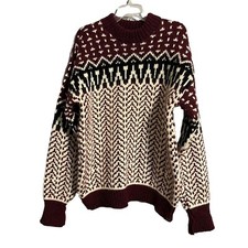 VTG Scandia Denmark Sweater All Over Print 100 Wool Grandpa Core READ Size