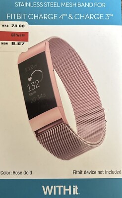 WITHit Stainless Steel Mesh Watch Band - Fitbit Charge 3 & Charge 4 - Rose Gold