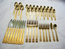 STAINLESS STEEL GOLD PLATE FLATWARE 38-PIECES