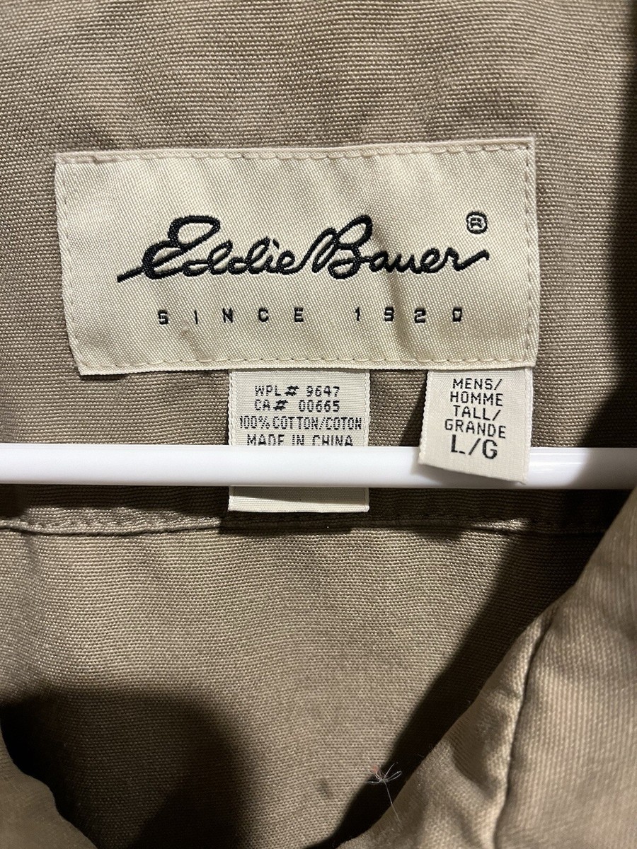 Eddie Bauer Large Khaki Mens Full Zip Canvas Utility Long Sleeve