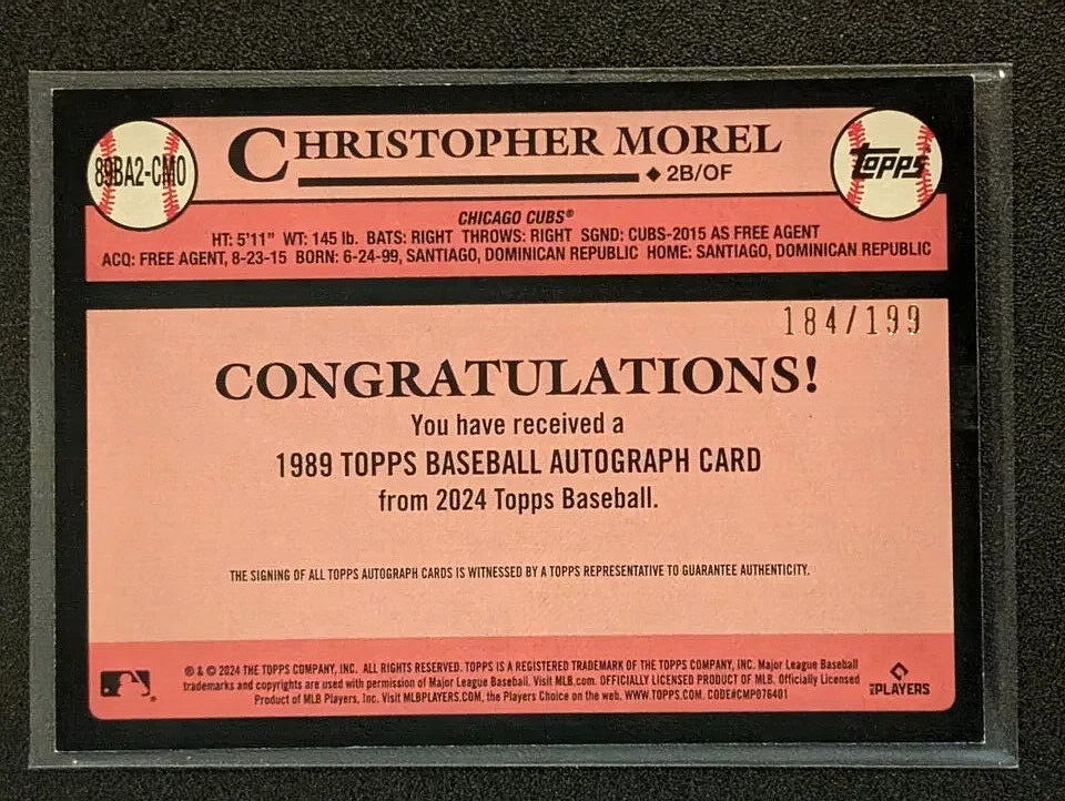 CHRISTOPHER MOREL 2024 Topps Baseball AUTO ON CARD SP 184/199 Chicago