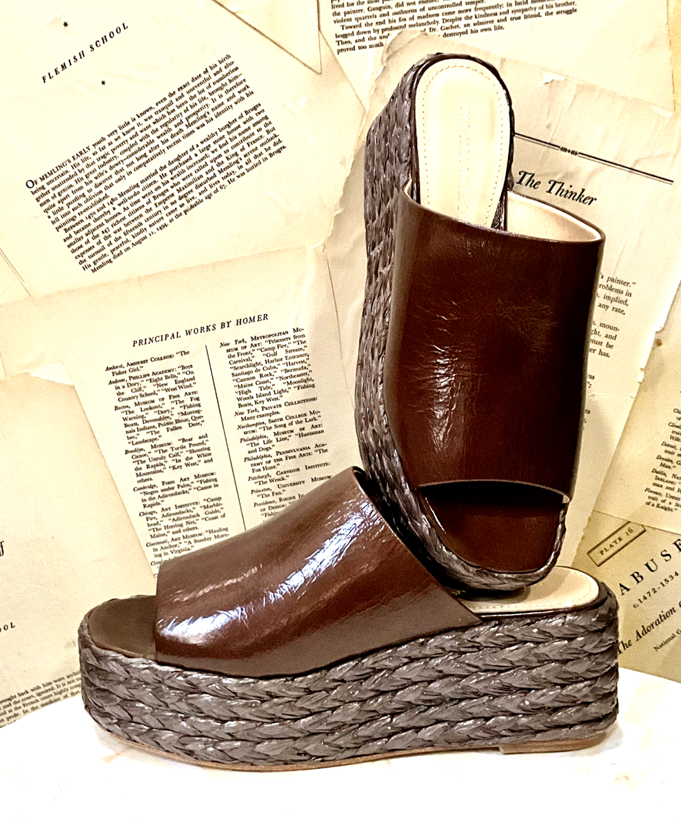 PALOMA BARCELO BRIGITE ラフィアヒールミュール　38 Free People Paloma Barcelo Platform Sandal Slide Patent Raffia