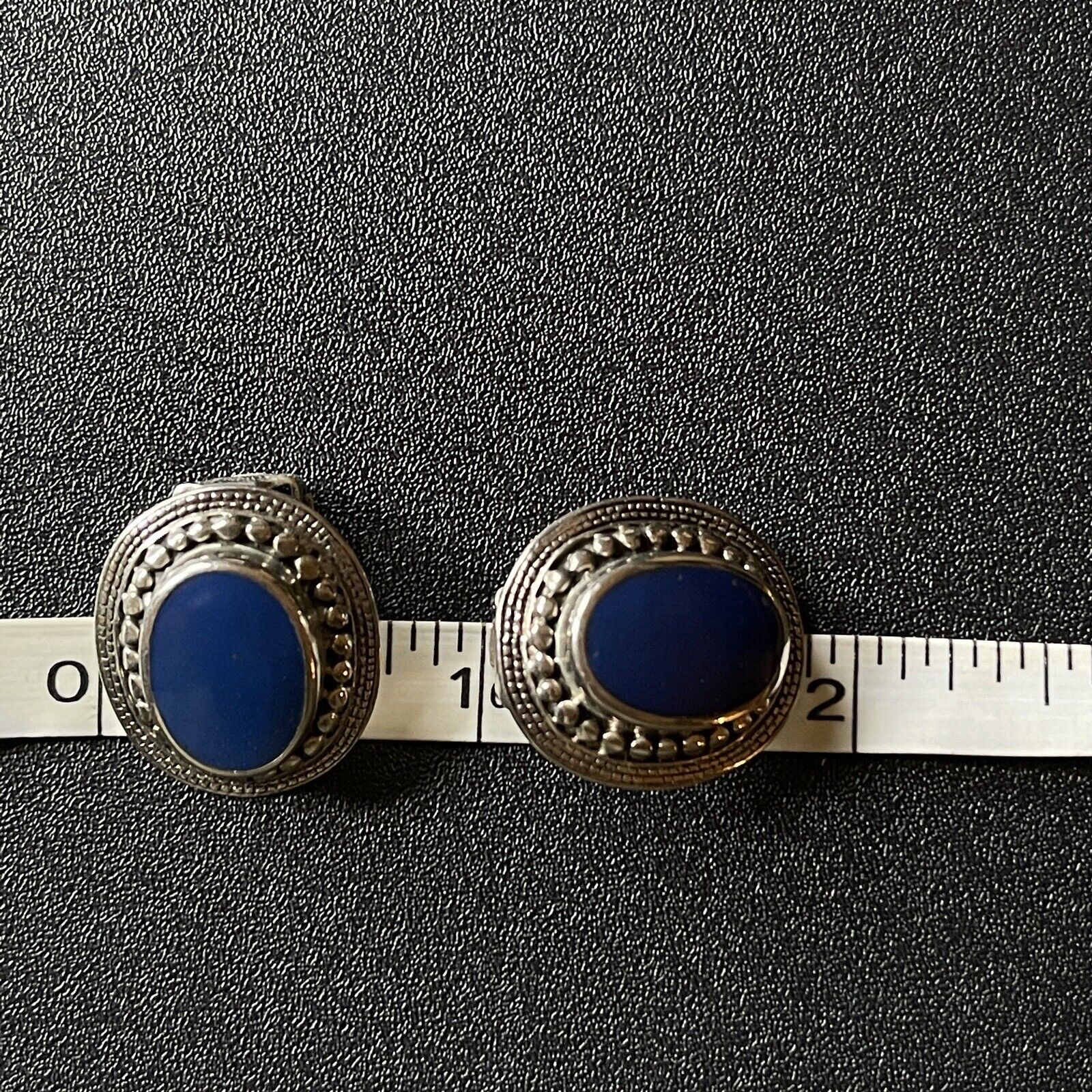 925 Vintage Lapis Lazuli Clip On Earrings - image 10