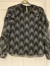 Image of Ted Baker Black and White Ruffle Blouse 10 BNWT