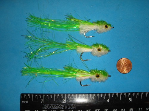 FLY FISHING FLIES - Chartreuse/White MURDICH MINNOW size #1/0 (3 Pcs.) - Picture 3 of 5