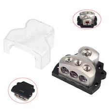 3 Way Power Distributor Block Car Audio Splitter 1*0 Gauge in 3*4 Gauge Out New