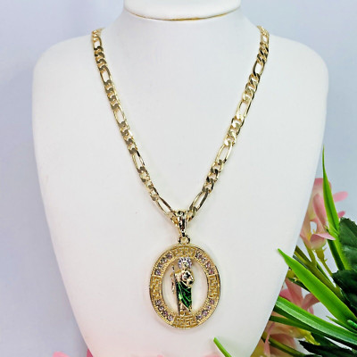 14k Gold Plated Saint Jude Pendant with Figaro Chain 24 San Judas ...