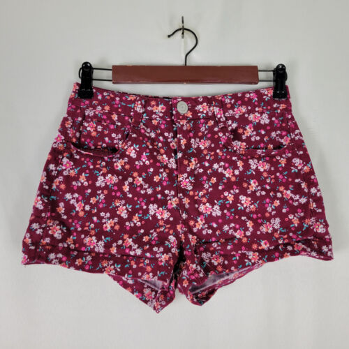 SO Shorts Juniors 7 Multicolor Mid Rise Womens Colorful Floral Pockets Maroon