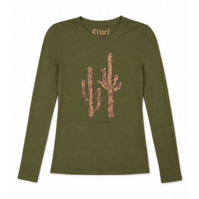 Cruel Denim Cactus Graphic Western Ranch Long Sleeve Top Small NWT