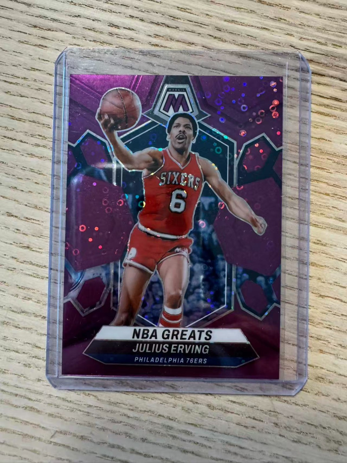 2023-24 Panini Mosaic #292 Julius Erving NBA Greats Purple Fast Break Prizms /50