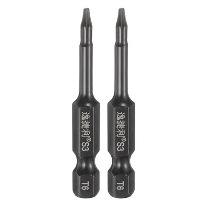 2pcs T6 Torx Head Screwdriver Bit 1/4'' Hex Shank 2'' Long Magnetic No Hole