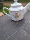 vintage 70s McCoy Pottery Gingham Floral Teapot.
