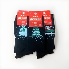 Christmas Socks 5 Pairs Black Gift Set Santa Snowman Tree Mixed Unisex Crew