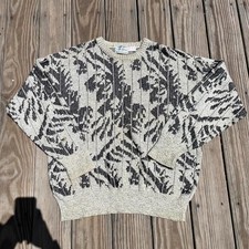 Vintage Cotton Geometric 3D Knit Style Cottage Core Grandpa Sweater Mens L