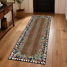 Leopard Hallway Runner Rug 2 6, Washable Cheetah Rug with Zebra-Striped Borde...