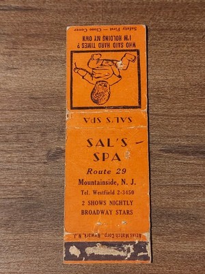 Vtg. Sal's Spa, Route 29 Mountainside, N.J. Matchcover (C6)