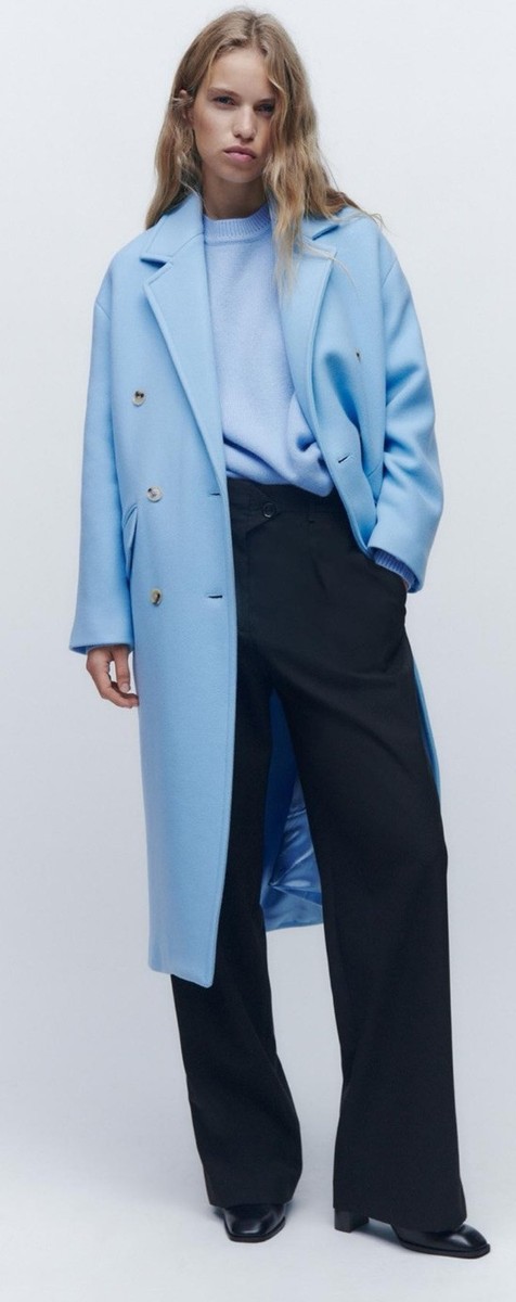 ZARA Light Blue Manteco Italian fabric wool Oversized coat NWT M