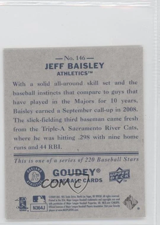 2009 Upper Deck Goudey Mini Blue Back Jeff Baisley #146 Rookie RC - Image 2 of 2