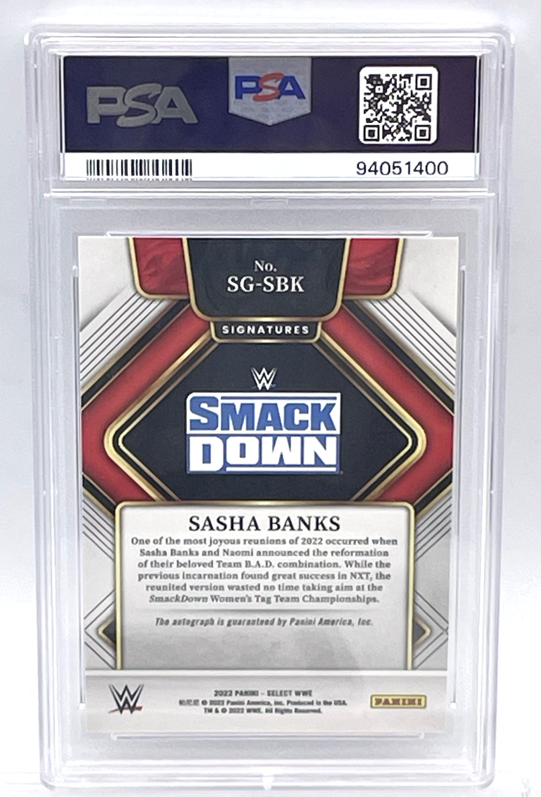 SASHA BANKS - 2022 PANINI WWE SELECT SIGNATURES AUTOGRAPH - PSA 10 GEM MINT view 5