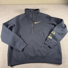 Nike Sweatshirt Mens Large Gray 1/2 Zip Fleece Pullover Swoosh Graphic Logos