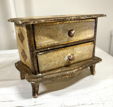 Vintage Italian Florentine  Miniature Chest Of Drawers Jewelry Box Gold Gilt