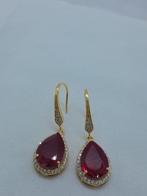 2.50 ctw Pear Cut Lab Created Ruby Halo Earing Women 14k Yellow Gold Plated