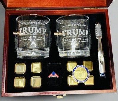 Trump Whiskey Glass Set Gift Box- Trump Bullet Embedded Whiskey Glass Set