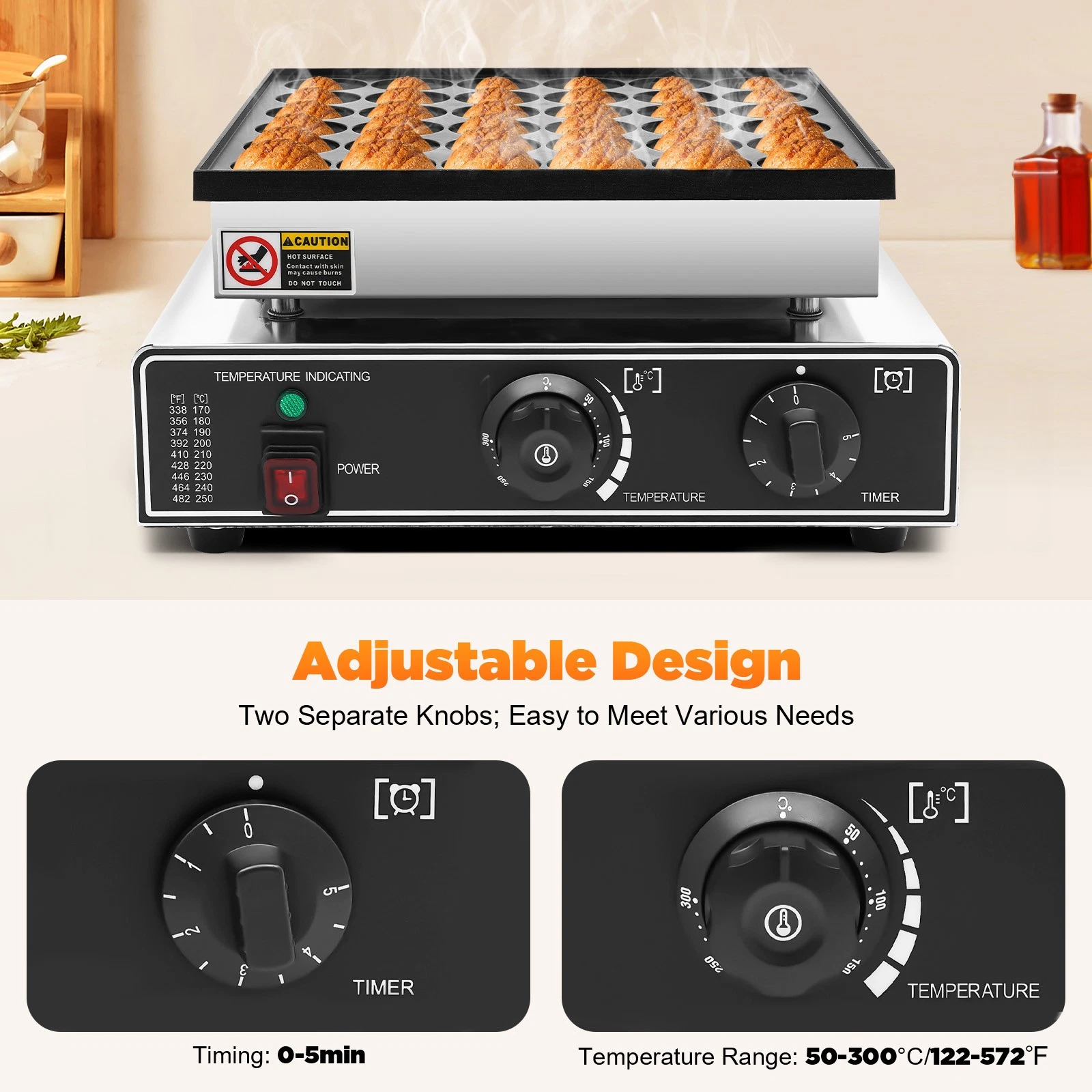950W Waffle-making Machine Stainless Steel Home Waffle Maker W/Whisk 122-572℉