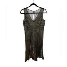 Adrianna Papell Silver Iridescent V-Neck Whimsigoth Flowy Cocktail Dress Size 12