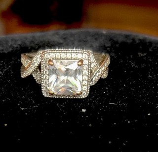 Princess Cut Moissanite Halo Engagement Infinity Ring Silver Plated