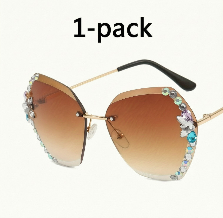 Women's rimless sunglasses, gradient brown lenses, outdoor style 1-pack