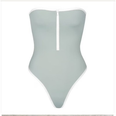SKIMS Sporty Zipper Swim Strapless One Piece Pacific Blue 3X Plus Size NWT