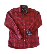 Ted Baker Mens Button Down Shirt Size M Red Plaid Blue Geo Flip Cuff Cotton