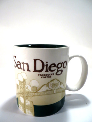 Starbucks 2011 Coffee Mug 'San Diego' City Scape White & Green 16oz *READ