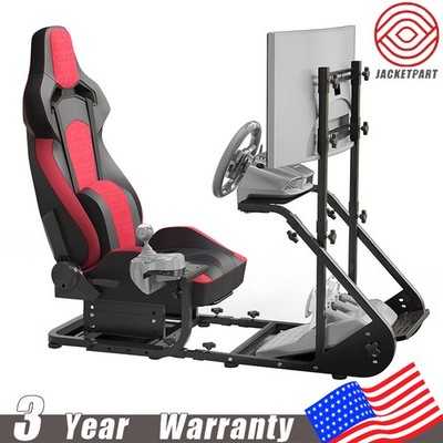 Racing Simulator Cockpit w/ Monitor Stand Seat Fit Logitech Fanatec Thrustmaster