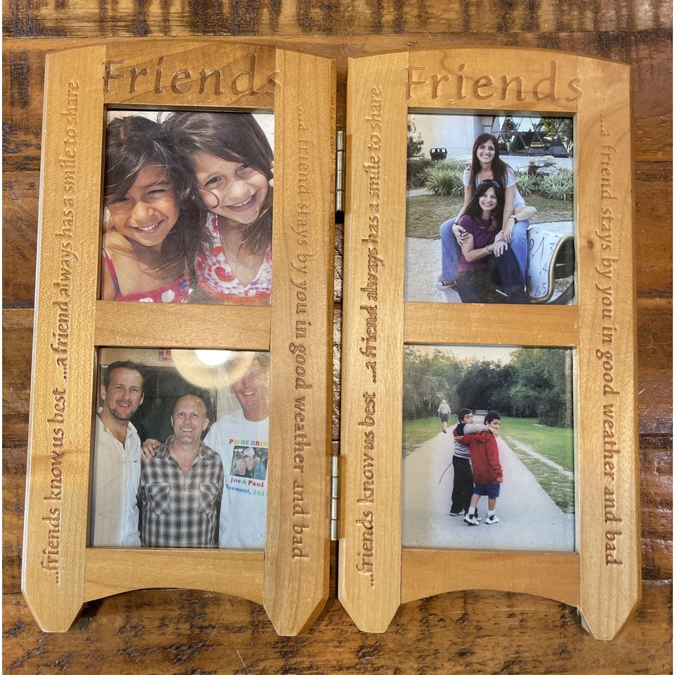 Marco de fotos de roble de pie de doble panel Malden "Friends" tiene capacidad para 4 fotos de 3,5 "x 3,5" Foto 3 de 4