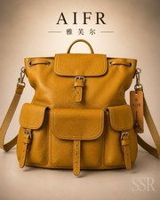 Genuine Pebbled Leather Backpack Vintage Style Multi-Pocket Buckle Bag NWT AFIR