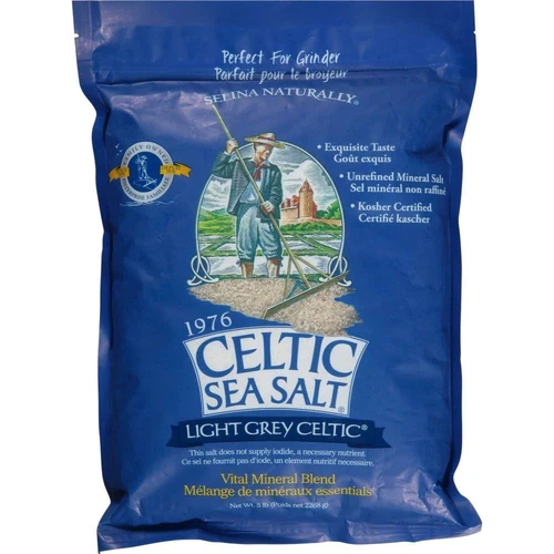 Light Grey Celtic Sea Salt 5 Pound Resealable Bag Additive-Free, Delicious Sea