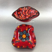 Red Umbriaverde Ceramiche Pottery Pair Of Trinket Bowls Dishes Italy Vintage
