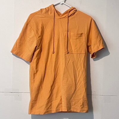 Original Use Mens Hooded T-Shirt Size XS Yellow Short Sleeve Pullover Pocket