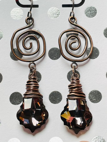 Copper Swirl Earrings w Bronze Swarovski Niobium Wires ARTISAN MADE swirls - Picture 7 of 13