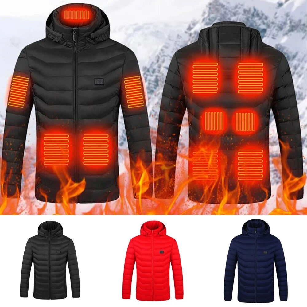 Men Electric Heated Jacket Hooded Coat Waterproof Rechargeable Winter Bodywarmer