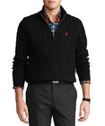 Polo Ralph Lauren Men's Black Big & Tall Cable Knit Cotton Sweater, 2LT