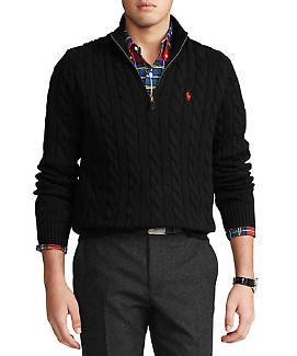 Polo Ralph Lauren Men's Black Big & Tall Cable Knit Cotton Sweater, 2LT