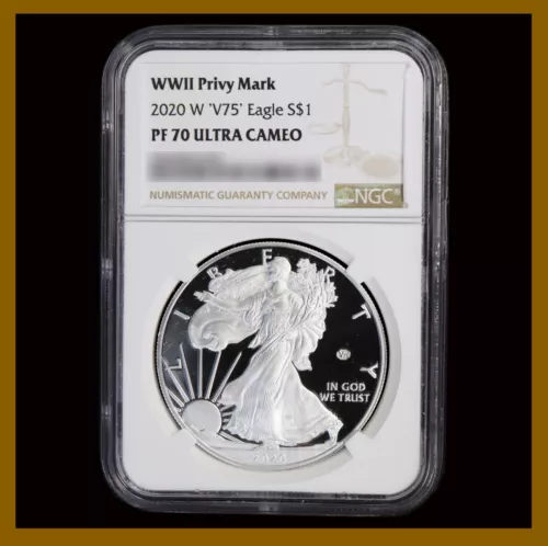 American Silver Eagle Dollar, 2020 (W) 'V75' WWII Privy Mark NGC PF 70