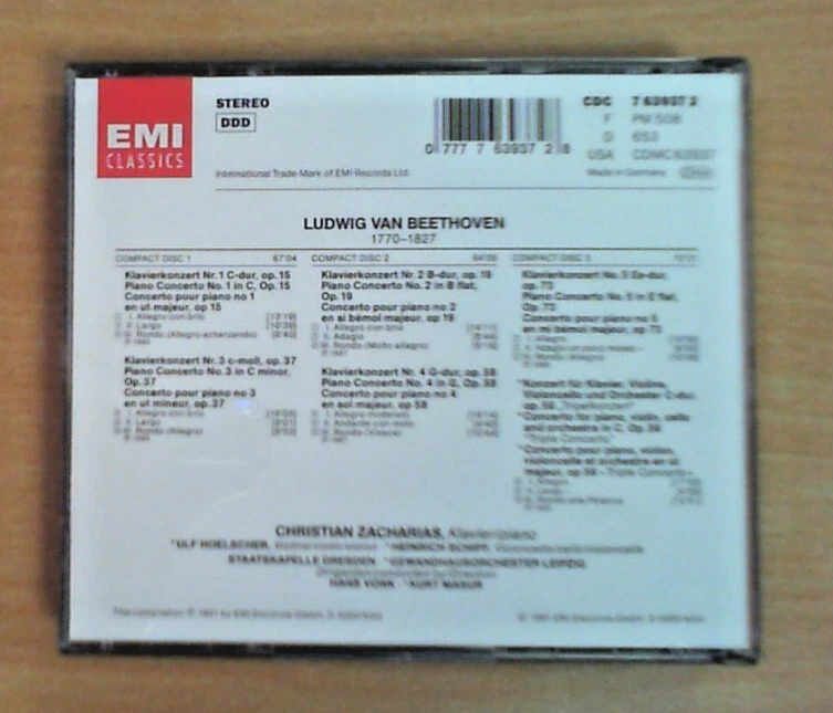 Beethoven: Klavierkonzerte 1-5  von Zacharias, Masur & Vonk (3 CD) SEHR GUT! - Bild 2 von 2