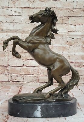 Signed Lecoutier Broken Free Horse Bronze Figurine Hot Cast Marble Base Decor