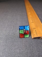 Neat colorful handblown dichroic glass cocktail ring just under a 7