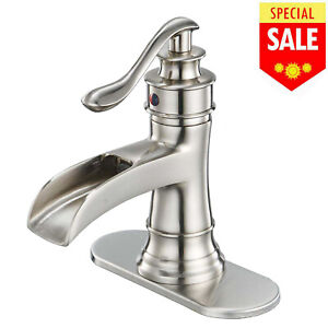 Waterfall Spout Bathroom Faucet Brushed Nickel  Single Handle Mixer Sink Taps 